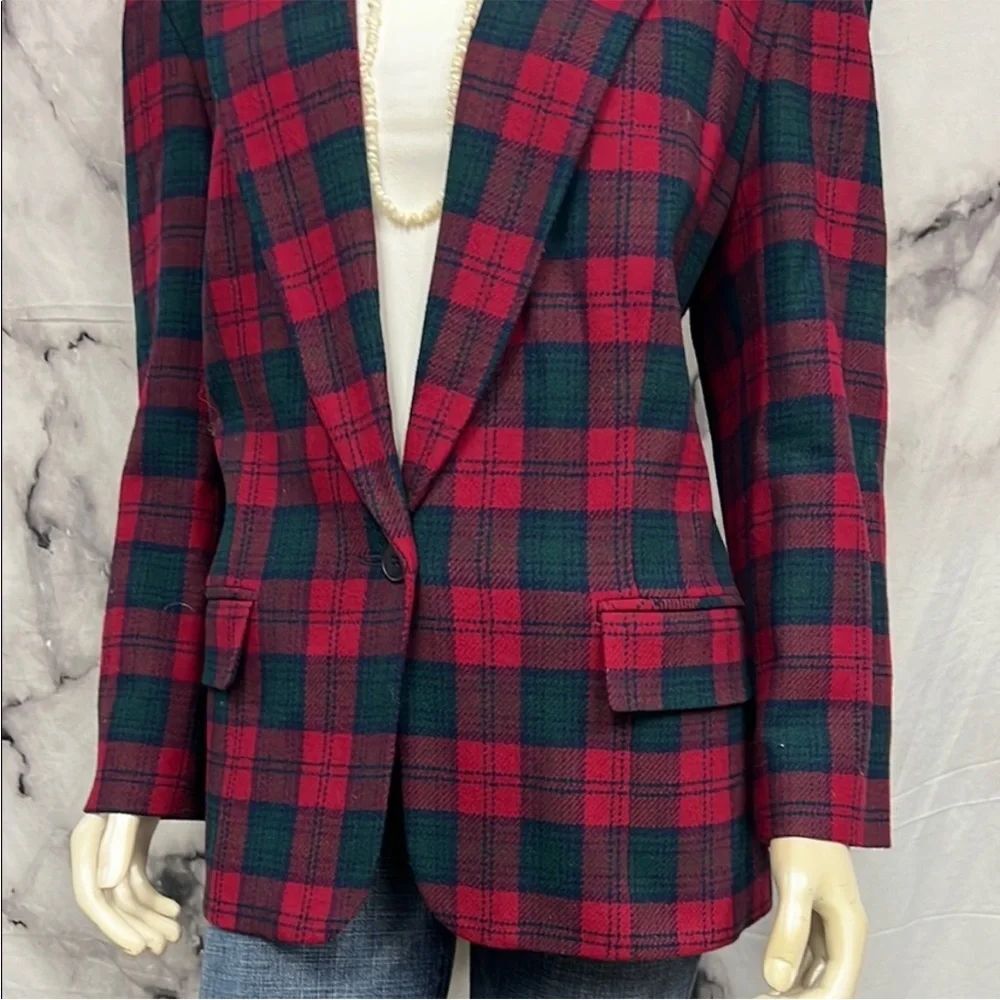 * 1980s vintage Pendleton tartan plaid wool blazer - Picture 4 of 9